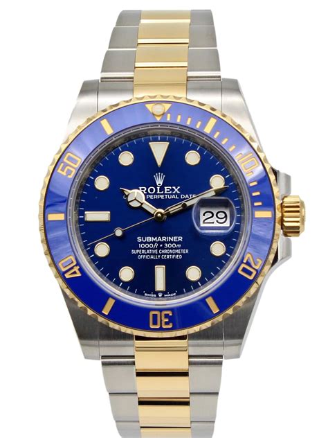 rolex submariner gold blue|Rolex Submariner 126613lb for sale.